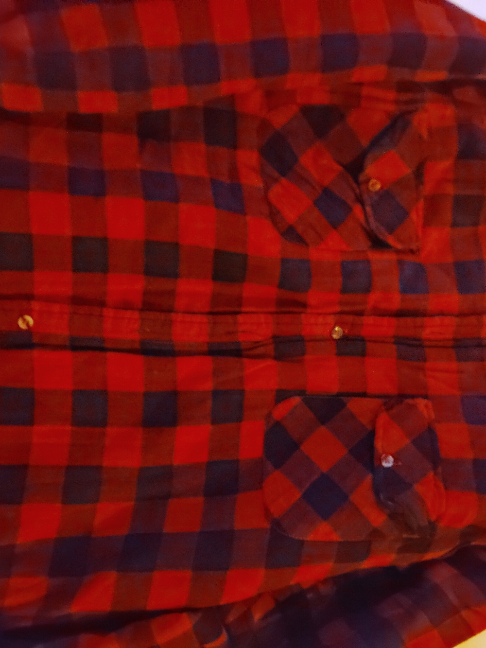 Men's Red and Navy Check Plaid Button-Up Shirt